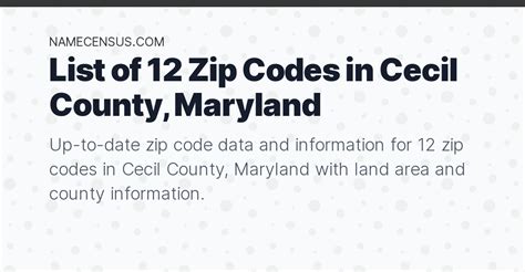 Cecil County Zip Codes List Of 12 Zip Codes In Cecil County Maryland