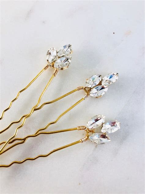 Crystal Hair Pins 3 Rhinestone Hair Pin Bridal Pins Etsy