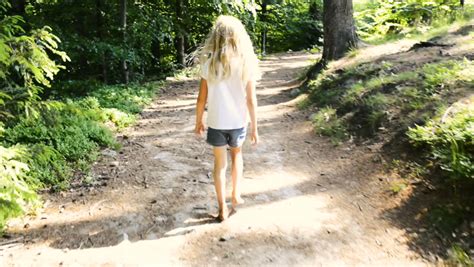 Child Girl Walking Barefoot On Forest Stock Footage Video 100 Royalty