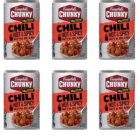 6 Campbells Chunky Hot And Spicy Chili With Beans 165 Oz Can Pack Of 6