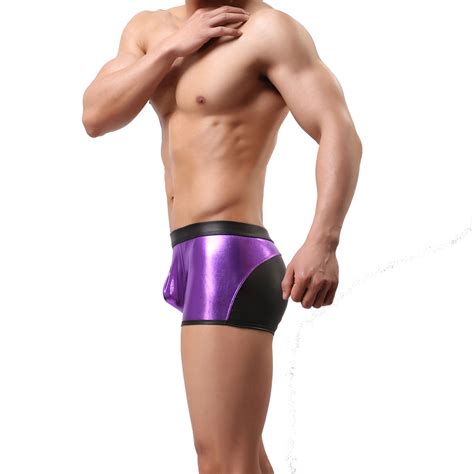 Mens Sexy Boxer Shorts Shiny Underwear Pouch Enhancing Tight Fit Breifs