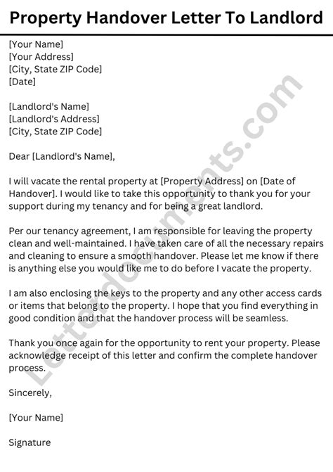 Property Handover Letter To Landlord Letterdocuments