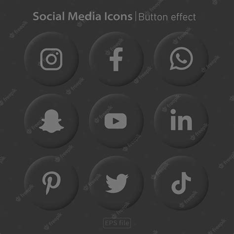 Premium Vector Popular Social Media Black 3d Icons Button Effect Set