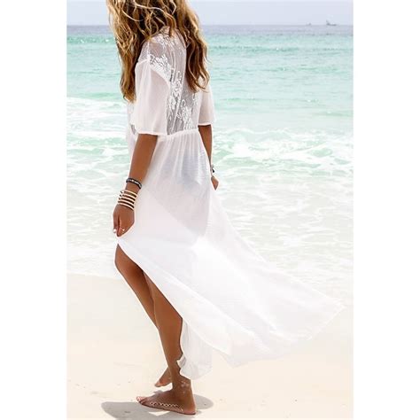Chiffon Lace Swimming Cover Ups Transparent Embroide White Beach Cover