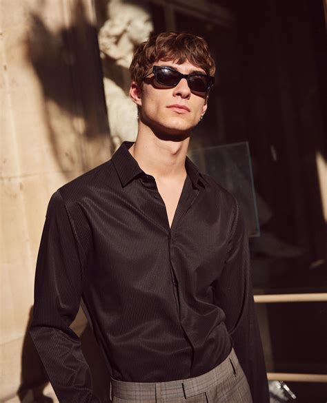 The Kooples Black Cotton Shirt With Tone On Tone Stripes In Black For