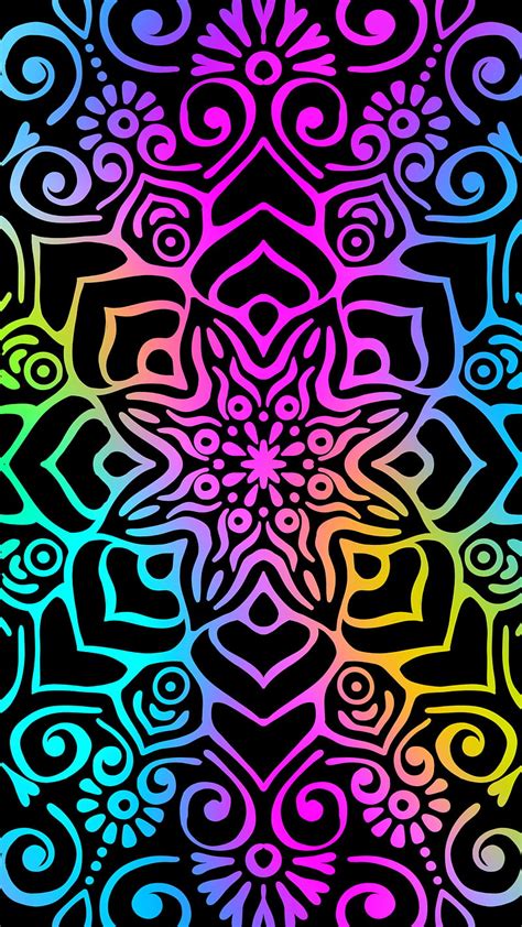 Colorful Mandala Abstract Colorful Love Black Colors Flowers Gradient Hd Phone Wallpaper