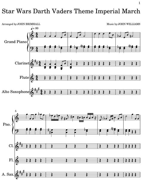 Star Wars Darth Vaders Theme Imperial March Sheet Music For Piano
