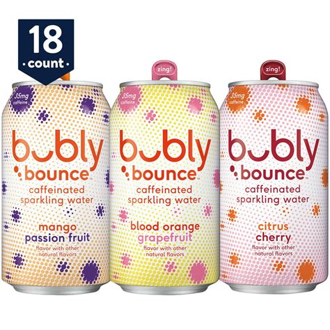 18 Cans Bubly Bounce Caffeinated Sparkling Water 3 Flavor Variety