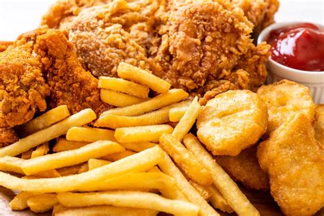 Fried Chicken With French Fries And Nuggets Meal Stock Photo Image Of
