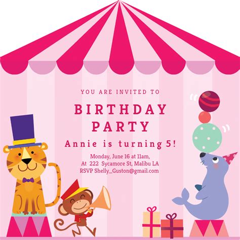 Invitations Invitations And Announcements Circus Birthday Party Digital