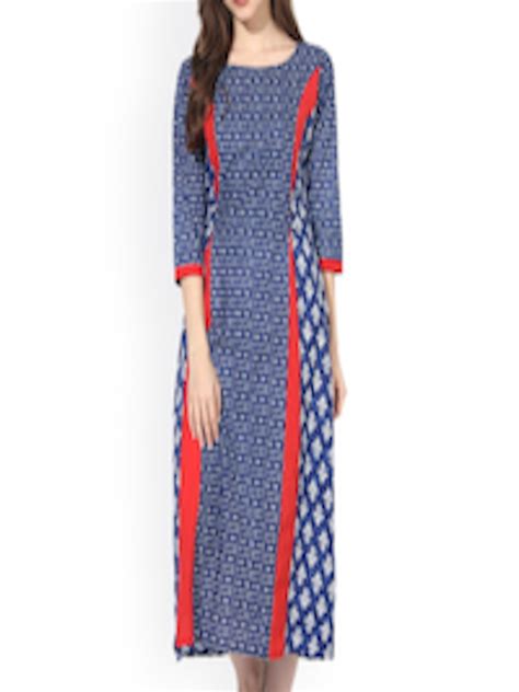 Buy Aks Women Blue Printed Midi A Line Dress Dresses For Women
