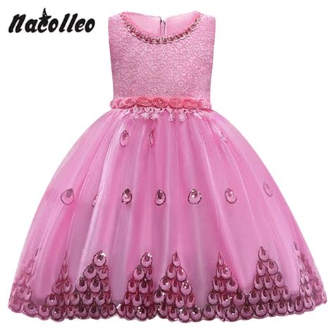 Baby Girls Flower Dresses Sequins Lace Dress Beading Big Bowknot First