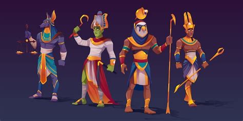 Ancient Egyptian God Amun Osiris Pharaoh And Cleopatra Vector Cartoon Characters Of Egypt Zohal