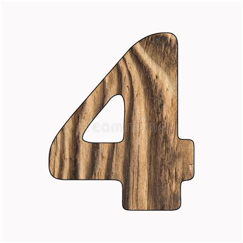 4 Number On Rustic Wood Isolated On White Background Top View Stock