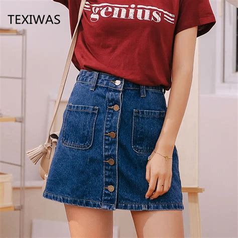 Texiwas Sexy Denim Skirt High Waist A Line Mini Slim Skirts Women Summer New Single Button