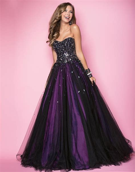 Blush Prom Dresses 5200 Black Purple Strapless Sequin Floor Length