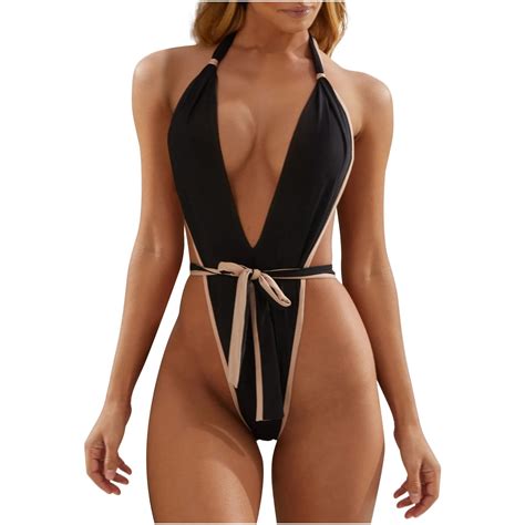 Women Sexy Bathing Suit Bikini Deep V Neck Bodysuit Sling Shot Monokini Swimsuit Cheap Good