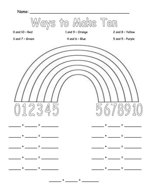 Ways To Make Ten Rainbow Worksheetpdf First Grade Math Math Classroom Math