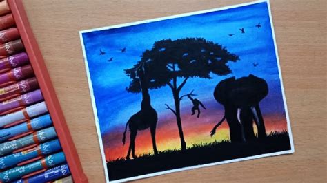 Forest Animals Scenery Drawing With Oil Pastel For