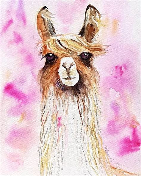 Its A Girl Original Watercolor Painting Of Llama Nursery Decor For