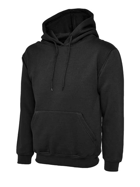 Plain Black Hooded Sweatshirt Jumper Pullover Double Fabric Soft Ribbed Orroral™