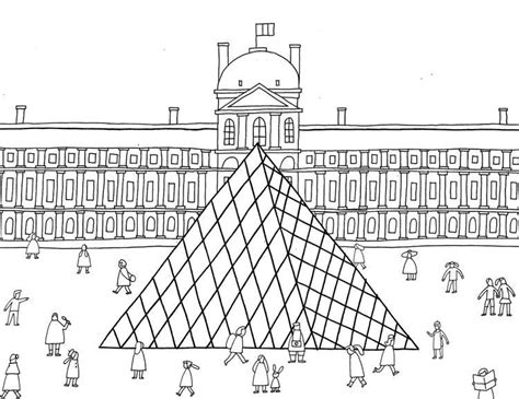 Pyramid Drawings Louvre Museum Sketch Coloring Page