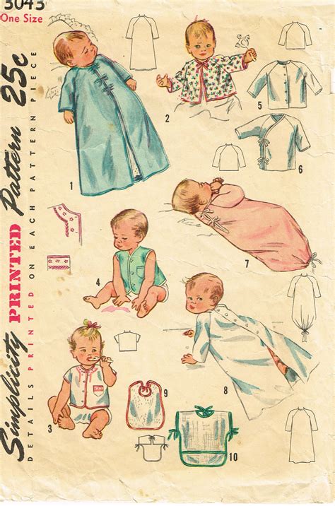 1940s Vintage Simplicity Sewing Pattern 3043 Sweet Baby Infant Layette - Vintage4me2