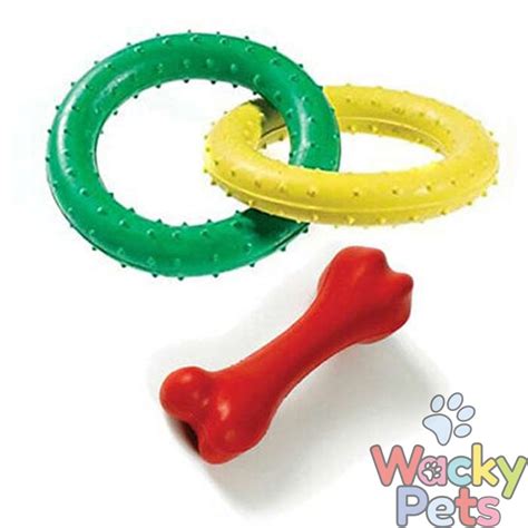 Classic Rubber Pimple Rings And Small Bone Dog Toy Set Wacky Pets