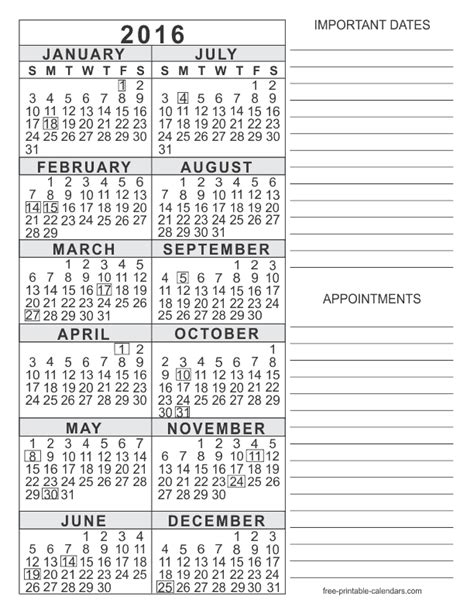 Yearly Calendar Printable
