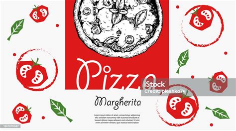 Italienische Pizzadesignvorlage Pizza Margherita Im Handgezeichneten