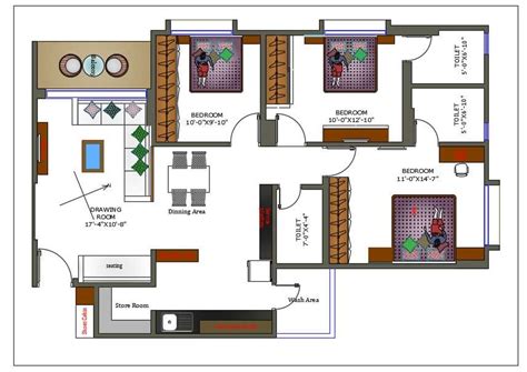 Bhk Simple House Layout Plan With Dimension In Autocad File Cadbull