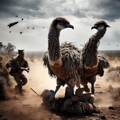 Emu Vs Soldiers In Realistic Dramatic Style Austral Openart