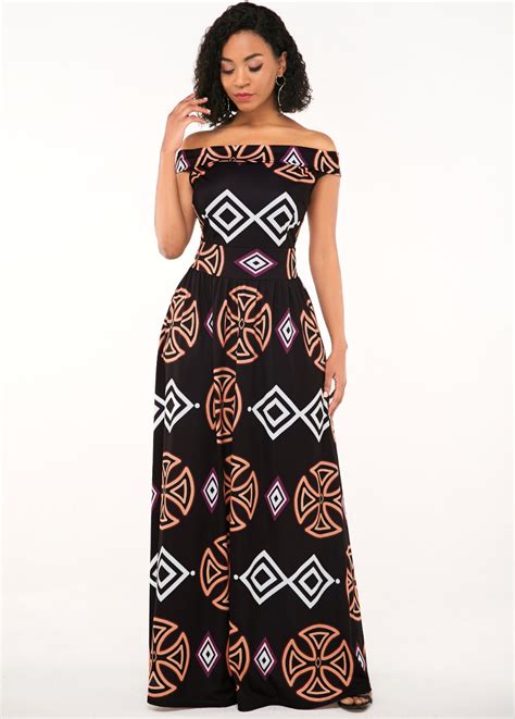 Zipper Closure African Print Off The Shoulder Dress Long African Dresses African Print