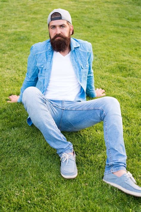 Brutal Handsome Hipster Man Resting On Summer Day Bearded Man Trendy
