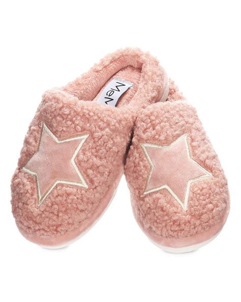 Memoi Kids Embroidered Shaggy Star Non Skid Slippers