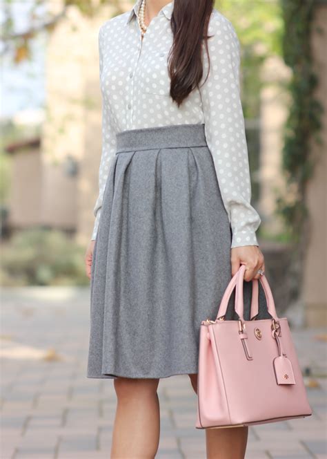 Classic Grey Pleated Skirt And Polka Dots Stylish Petite