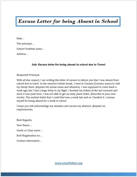Excuse Letters For Being Absent In School Smart Letters