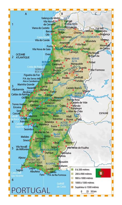 Detailed Elevation Map Of Portugal With Cities Portugal Europe