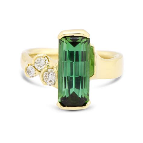 Rectangular Green Tourmaline And Diamond Ring Dejonghe Original Jewelry