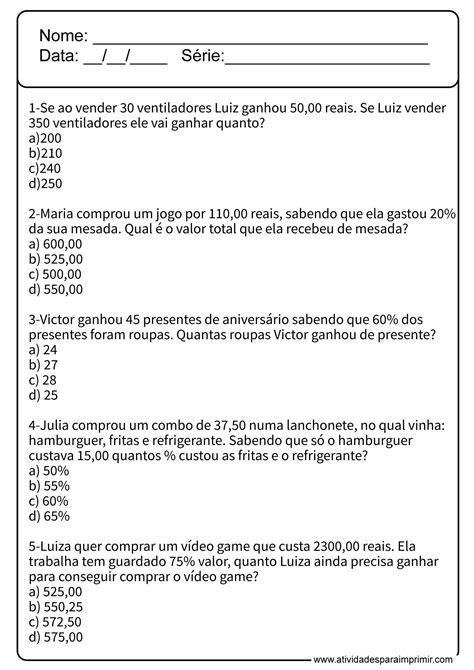 Regra De Três Simples Exercícios 7 Ano Yalearn