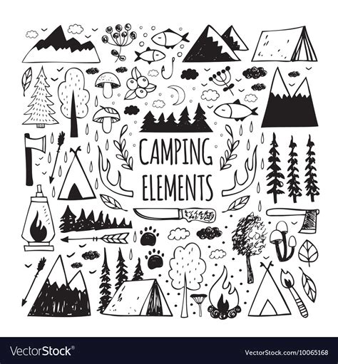 Set Of Hand Drawn Elements For Design Logo Camping