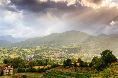 Italy Scenery Mountains Houses Clouds Garfagnana Tuscany Nature