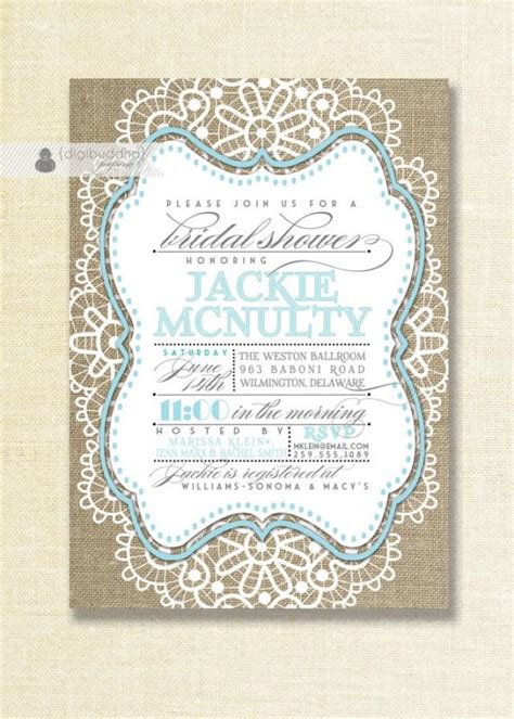 Lace Burlap Bridal Shower Invitation Mason Jar Blue Robins Egg Shabby