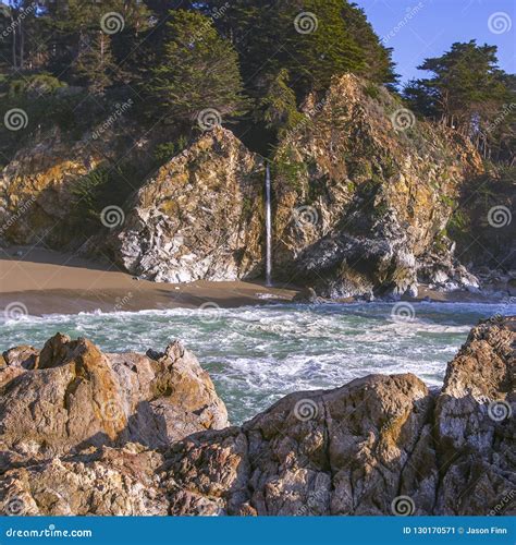 Spectacular Mcway Falls In Big Sur California Stock Image Image Of Blue Landmark