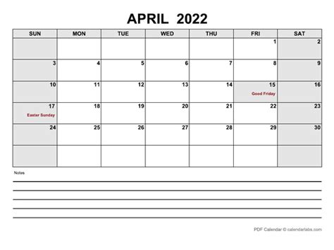 April 2022 Calendar With Holidays Calendarlabs