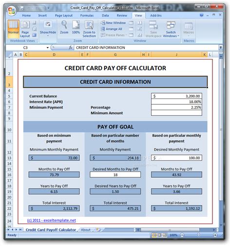 Credit card bill amount, minimum payment percentage, annual interest rate and amount paid are the key components to figure out the required info. Download Credit Card Payoff Calculator 1.11