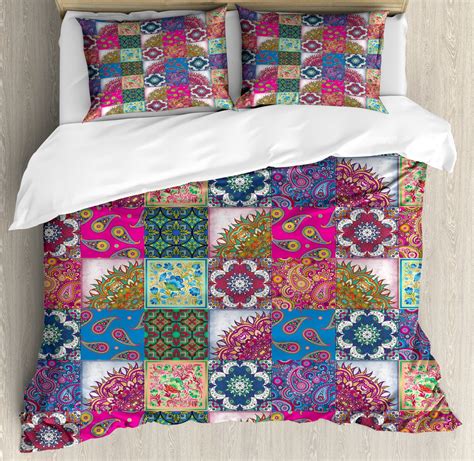 Boho Duvet Cover Set Colorful Middle Eastern Paisleys And Flower