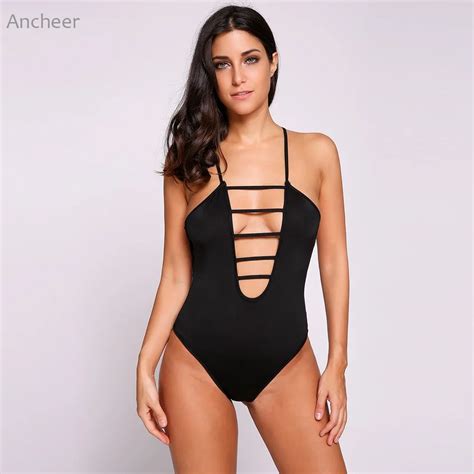 Brand New Bikini Swimsuit 2017 Women Sexy Black Solid Halter Ladder Cut