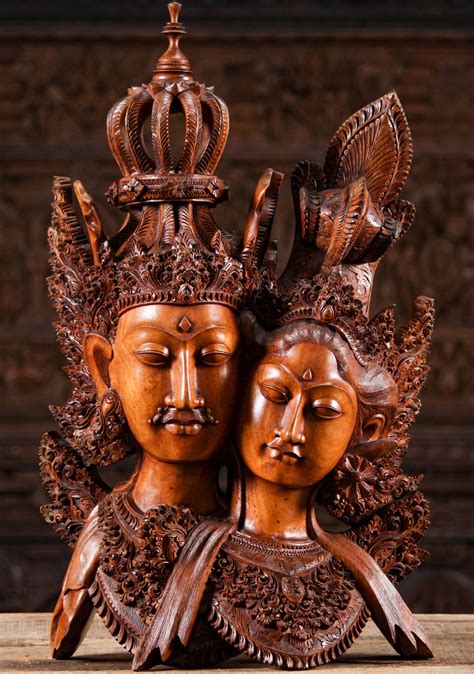 Sold Masterpiece Wooden Ornate Rama And Sita Bust Hand Carved In Bali