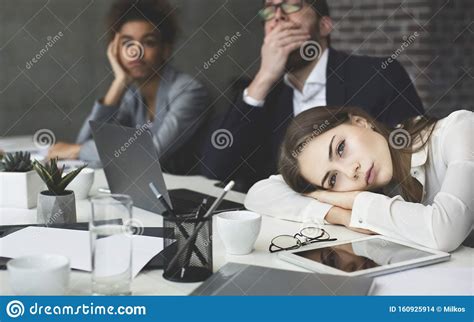 Boring Presentation. Young Business People Looking Bored Stock Photo - Image of audience ...